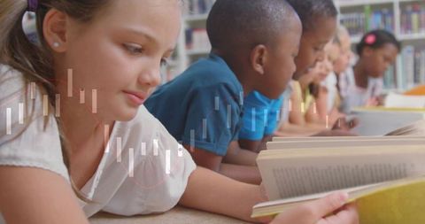 Children Reading on Library Carpet Learning Together Focused Young Students Studying Calm