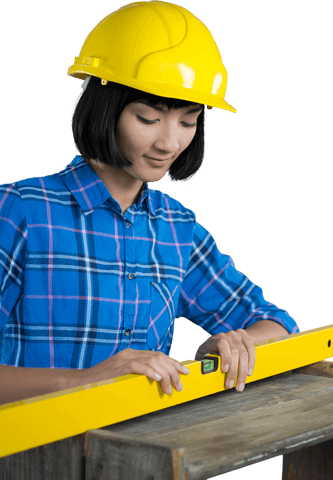 transparent female carpenter using spirit level in construction - Download Free Stock Videos Pikwizard.com