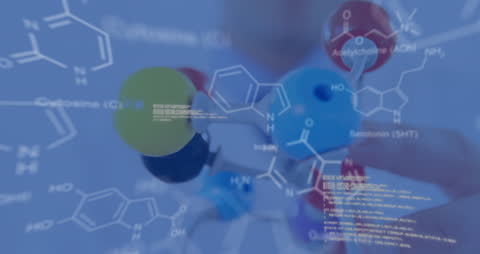 Hand Holding Molecular Model with Digital Interface Concepts
