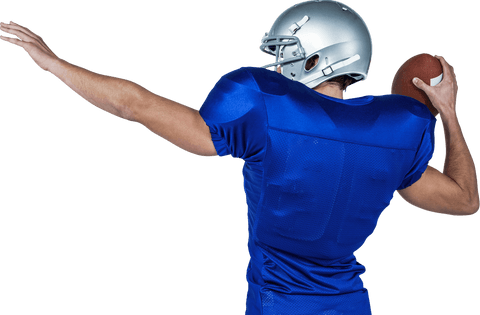 Transparent rear view of american football player throwing ball