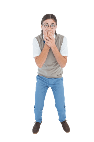 transparent geeky hipster nervously biting nails - Download Free Stock Videos Pikwizard.com