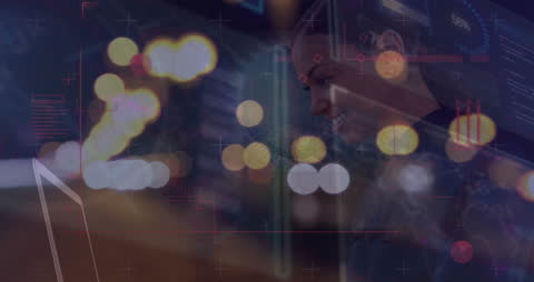 Abstract Digital Interface with Businesswoman and Laptop