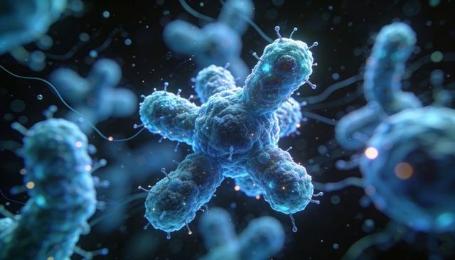 Floating luminescent x-shaped microorganism with spiky protrusions and filament tendrils