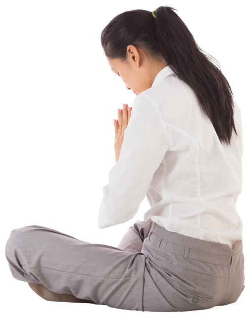 Transparent Meditating Businesswoman in Lotus Pose holding Praying Hands - Download Free Stock Videos Pikwizard.com