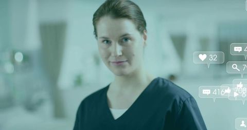 Medical Professional Engaging with Social Media Technology in Modern Clinic