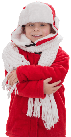 Child Smiling in Winter Clothing on Transparent Background