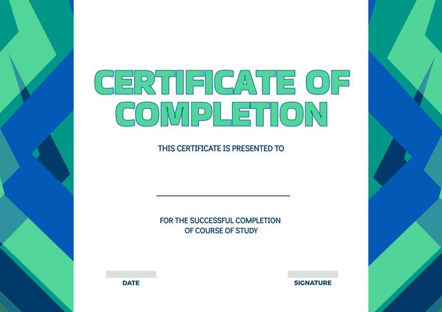 Certificate of Completion with Bold Green Background for Achievements - Download Free Stock Templates Pikwizard.com