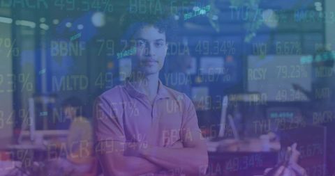 Confident Businessman with Financial Data Overlay - Download Free Stock Images Pikwizard.com