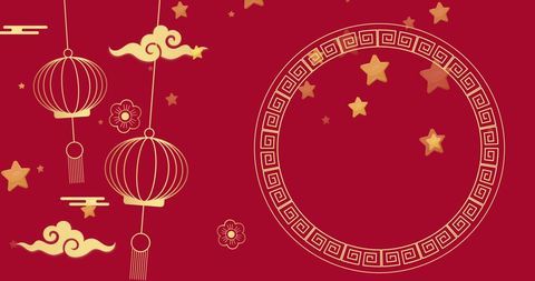 Chinese Traditional Decorations on Red Festive Background