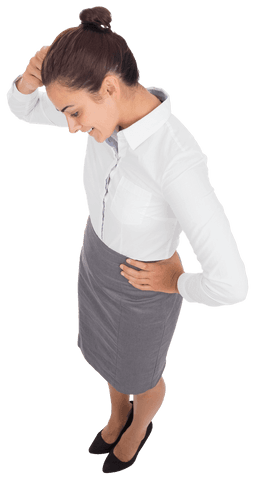 Happy Businesswoman Exploring Virtual Interface on Transparent Background