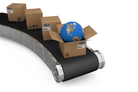 Transparent Cardboard Boxes and Globe on Conveyor Belt - Download Free Stock Videos Pikwizard.com