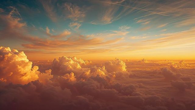 Golden Sunset Over Rolling Cloudscape with Cirrus Streaks