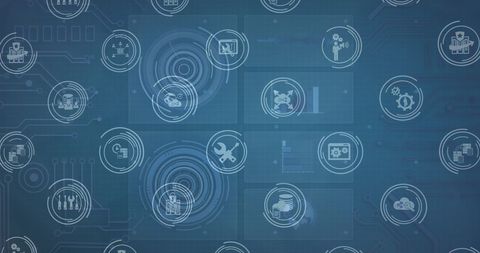 Digital Interface: Technology Icons on Green Circuit Board Background - Download Free Stock Images Pikwizard.com