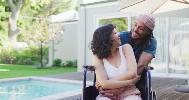 Couple Enjoying Outdoor Time Together Near Pool - Download Free Stock Images Pikwizard.com