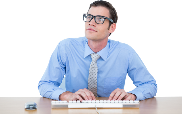 Transparent Background of Thoughtful Businessman Typing on Computer Keyboard - Download Free Stock Videos Pikwizard.com