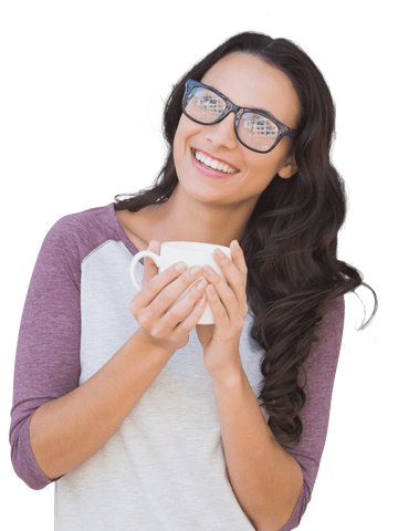 Transparent Lifestyle Image of Biracial Woman Enjoying Coffee