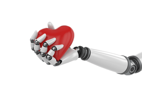 Bionic hand gripping heart symbol with transparent background