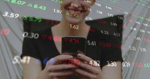 Businesswoman Analyzing Stock Market on Smartphone Display