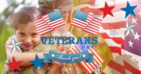 Veterans Day Tribute with Soldier Embracing Child