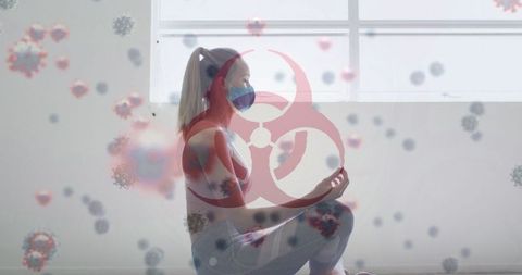 Woman Meditating Safely During Pandemic Wearing Face Mask