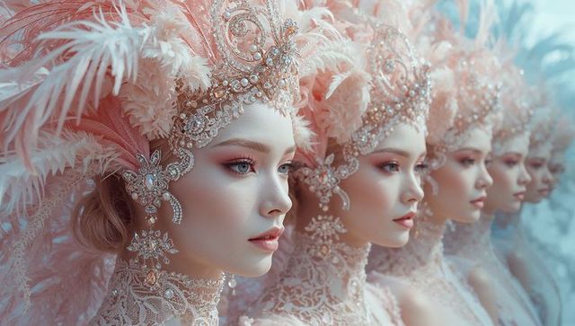 Ethereal Models in Jeweled Headdresses Exuding Elegance