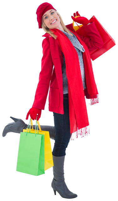 Happy Woman in Winter Outfit with Shopping Bags Looking Joyful - Download Free Stock Videos Pikwizard.com