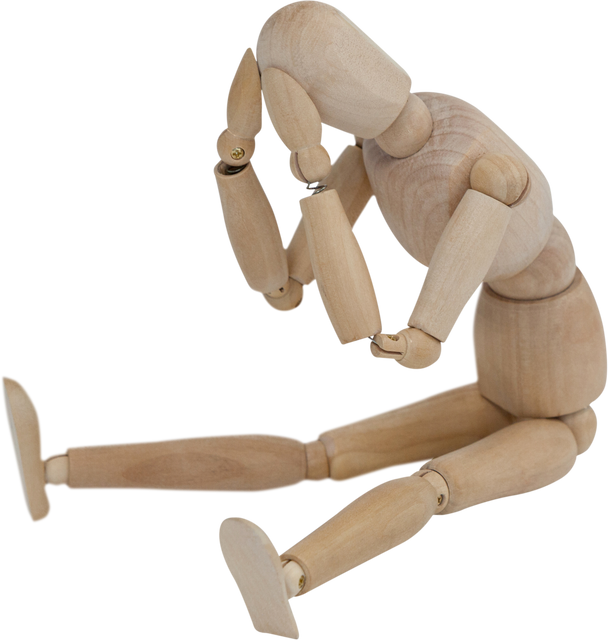 3D Wooden Figurine in Pensive Sitting Pose Depicting Stress - Download Free Stock Videos Pikwizard.com