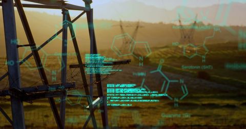 Futuristic Energy Concept: Chemical Structures and Codes with Sunset Landscape - Download Free Stock Images Pikwizard.com