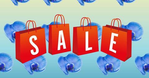 Vibrant Sale Banner with Red Shopping Bags