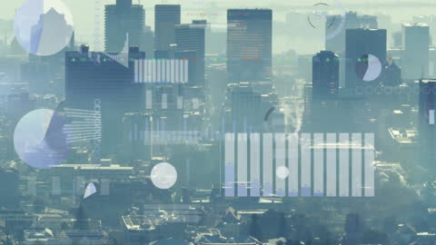 Digital Graphs Overlay on Cityscape Highlighting Business Concepts