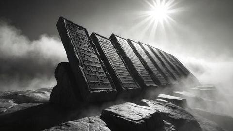 monochrome stone tablets with ancient script in mystical landscape, ten commandments concept - Download Free Stock Images Pikwizard.com