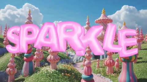 Vibrant Candy Forest with 3D SPARKLE Text