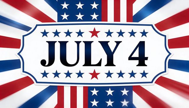 July 4 patriotic badge with stars and stripes red blue emblem celebrating independence
