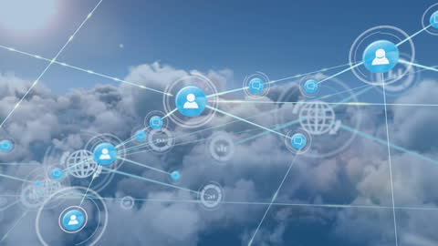 Digital Network Icons Over Cloud Background