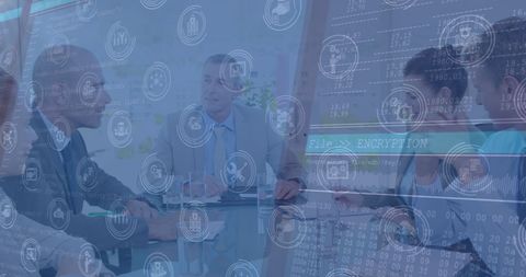 business team meeting with futuristic digital technology overlay - Download Free Stock Images Pikwizard.com