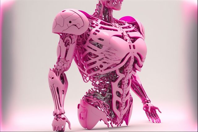 Image of cyber prosthetic of body on white background, created using generative ai technology. Cyber, prosthetics and future concept, digitally generated image.