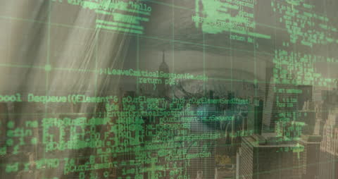 Digital Data Visualization on Cityscape Background