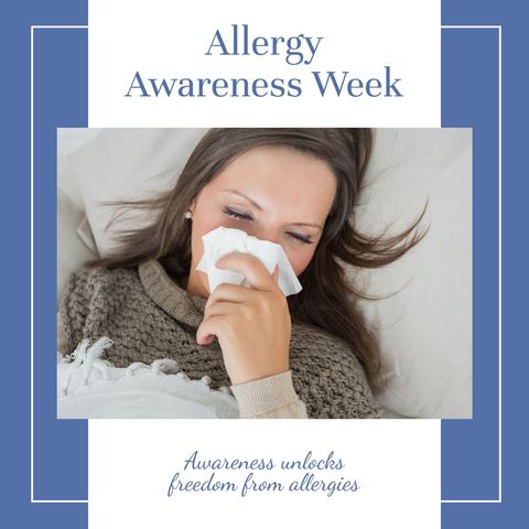 allergy awareness week poster with woman blowing nose - Download Free Stock Templates Pikwizard.com
