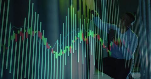 Businessman Analyzing Holographic Data in Server Corridor