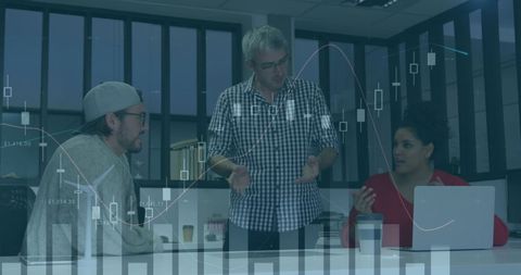 Business team analyzing growth trends in modern office