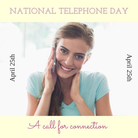 National Telephone Day Celebration with Smiling Woman on Phone - Download Free Stock Templates Pikwizard.com