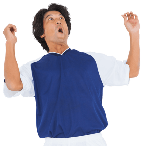 Biracial Male Athlete Exclaiming Victory on Transparent Background Isolated