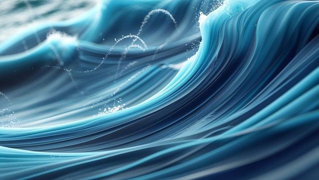 Ocean Waves as Flowing Ribbons Capturing Fluid Dynamics in Digital Art