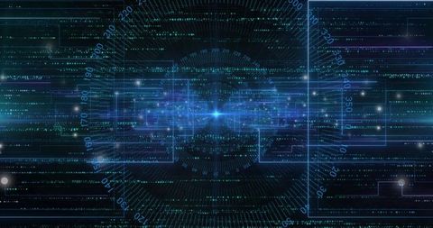 Futuristic digital data beam with pulsing central node and wireframe HUD visualization