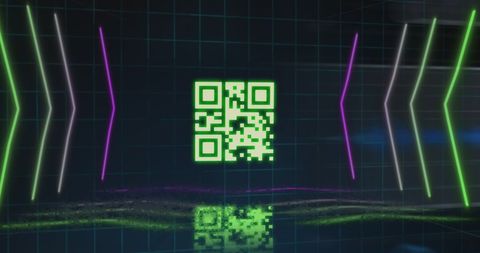 Glowing Neon QR Code with Futuristic Grid Background - Download Free Stock Images Pikwizard.com