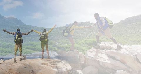 Adventurous African American Couple Hiking in Scenic Mountain Landscape