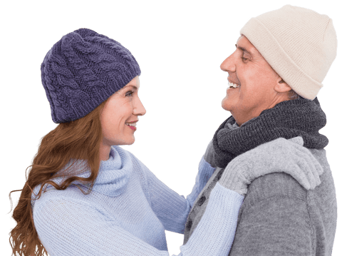 Transparent Couple in Winter Gear Sharing Happy Moment