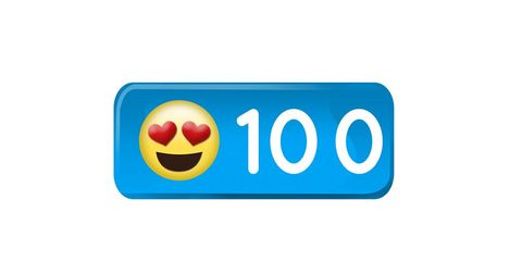 Heart Eye Emoji with 100 Notification on Blue Background - Download Free Stock Images Pikwizard.com