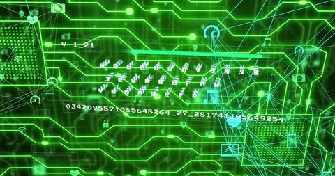 Green digital network with data processing symbols