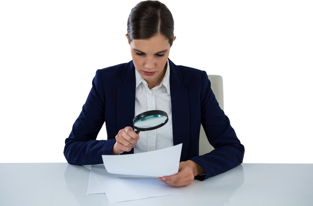 Businesswoman Transparently Examining Document with Magnifying Glass - Download Free Stock Videos Pikwizard.com